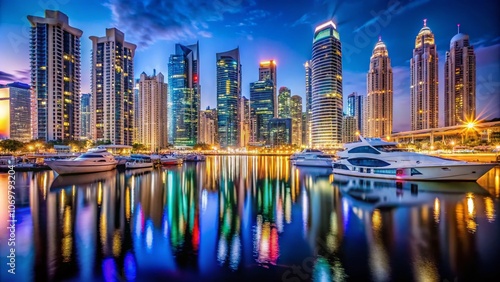 Wallpaper Mural Stunning Night Photography of Dubai Marina, Capturing Twinkling Lights, Skyscrapers, and Reflections on Water in a Vibrant Urban Landscape Torontodigital.ca