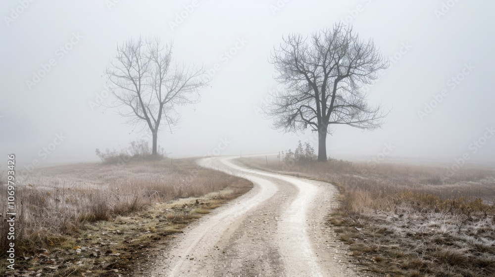 Forked Path in Foggy Landscape Forked Path in Foggy Landscape