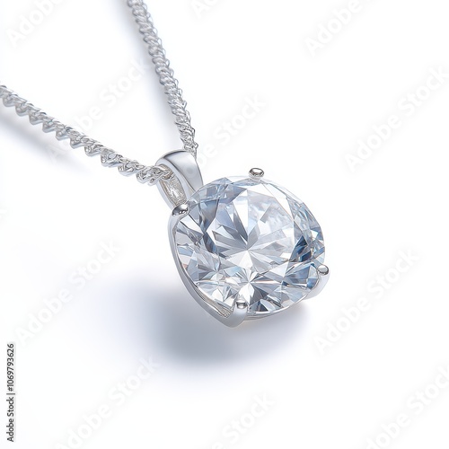 Radiant Solitaire Pendant: A dazzling solitaire pendant necklace featuring a large, brilliant-cut cubic zirconia, elegantly set in sterling silver. photo