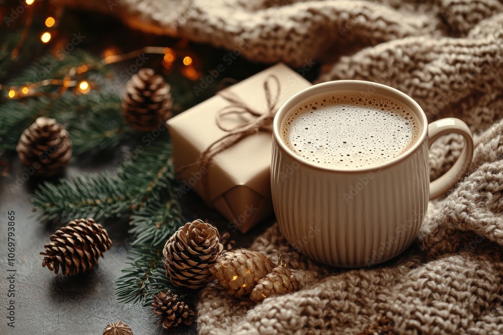 Holiday Mug with Pine Cones and Wrapped Gift Holiday Mug with Pine Cones and Wrapped Gift