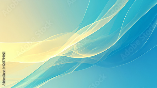 An abstract design features flowing waves in soft gradients of blue and yellow, creating a serene and calming visual effect that invites contemplation for graphic resources.