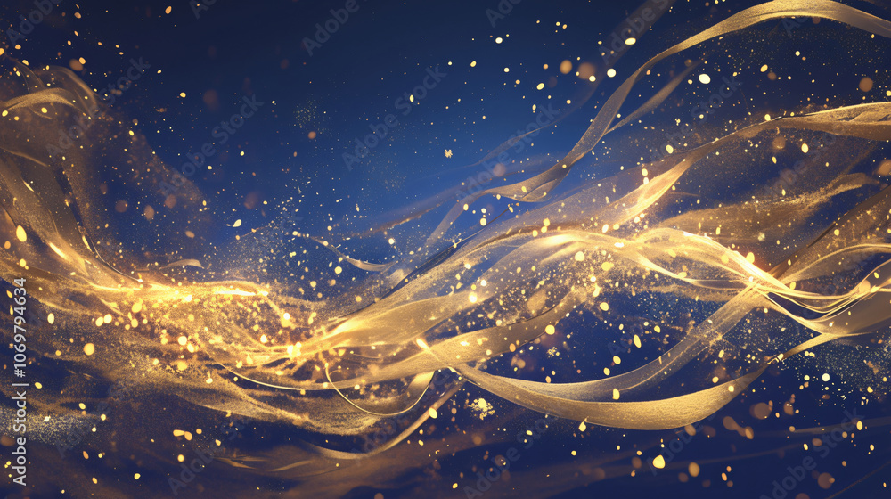 An artistic composition features swirling golden lines and glimmers against a deep blue background, creating a sense of movement and magic for graphic resources. An artistic composition features swirling golden lines and glimmers against a deep blue background, creating a sense of movement and magic for graphic resources.