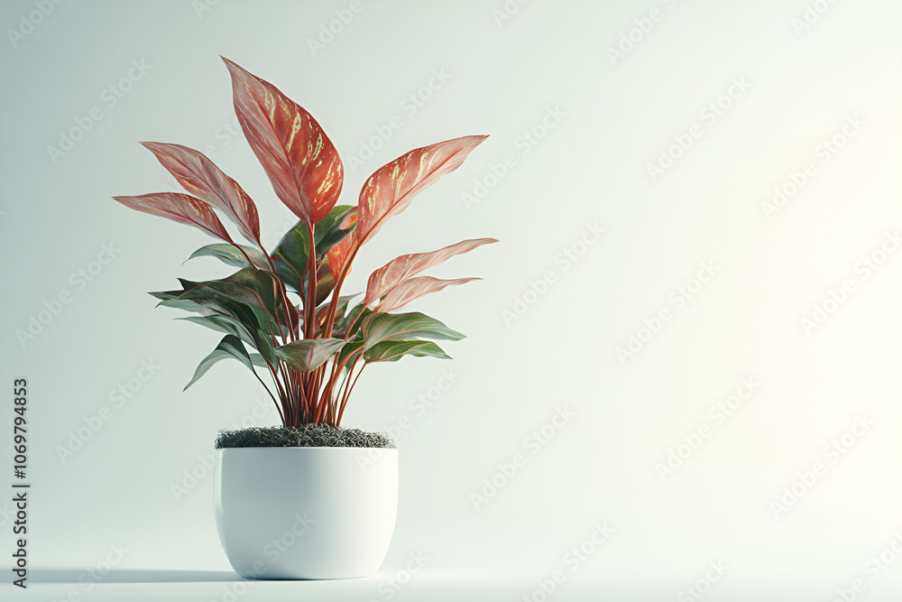 Enhance your space with a single red aglaonema plant in a stylish white pot for a touch of natural elegance Enhance your space with a single red aglaonema plant in a stylish white pot for a touch of natural elegance