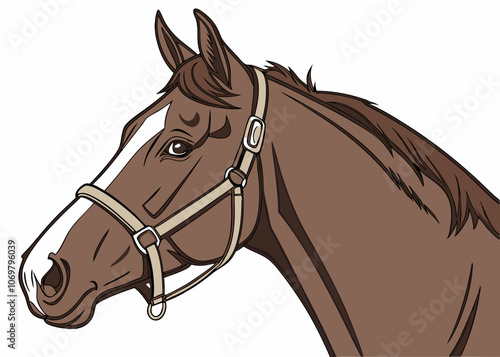 Close Up Portrait of a Brown Horse with Halter Vector Illustration