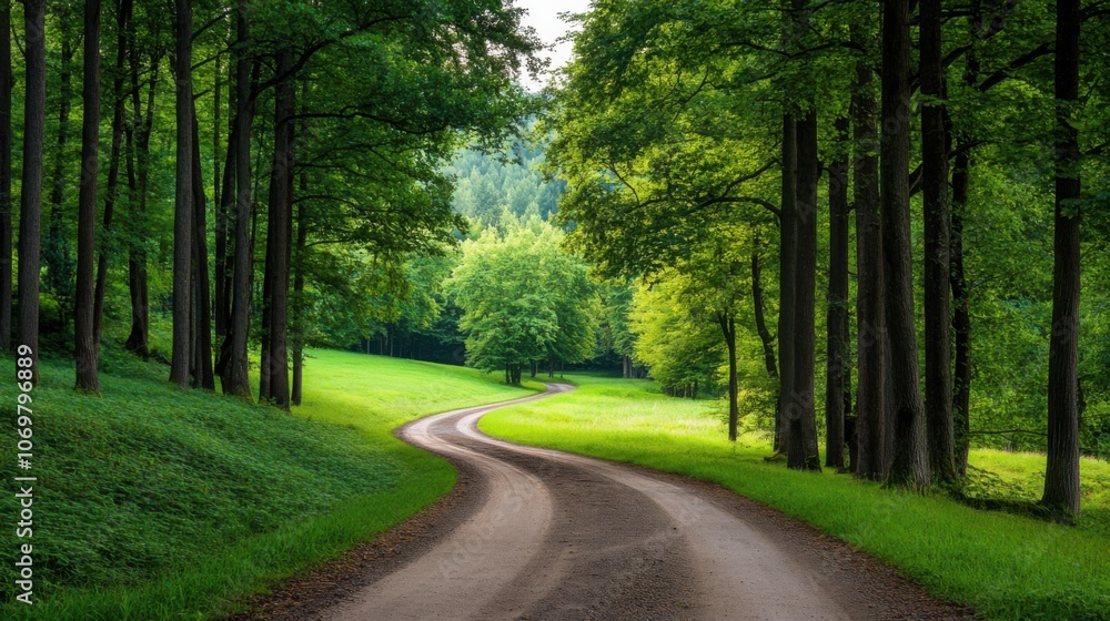 Obraz premium Serene Forest Landscape with Winding Pathway