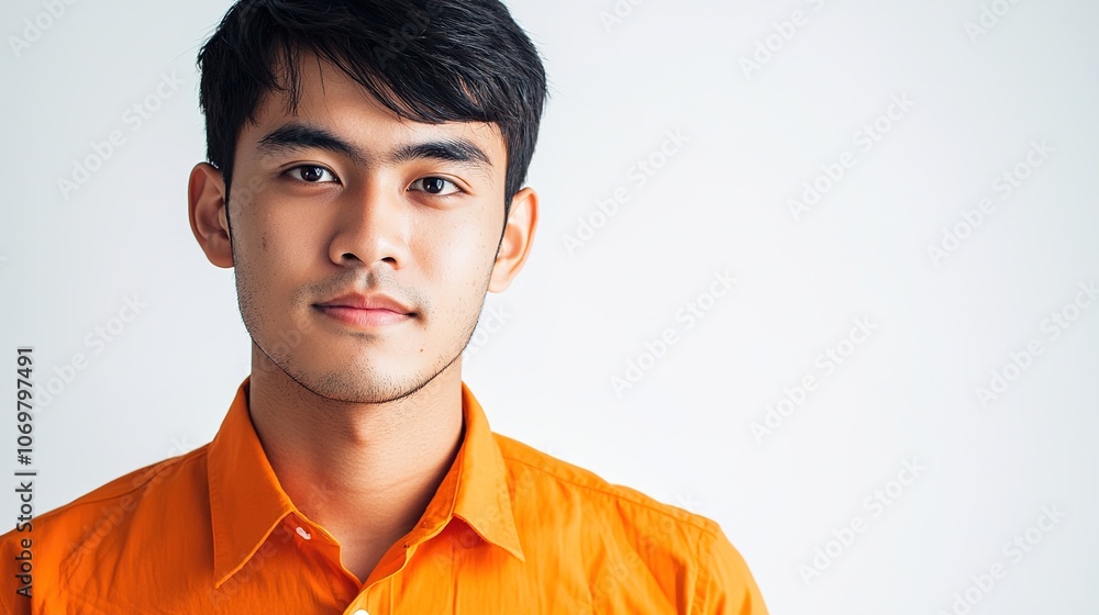 Obraz premium Young Indonesian Man in Orange Shirt Portrait