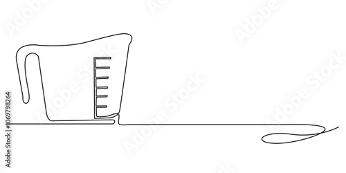 continuous line drawing of a measuring cup.one line drawing of a measuring cup with counting units graph.single line vector illustration.isolated white background