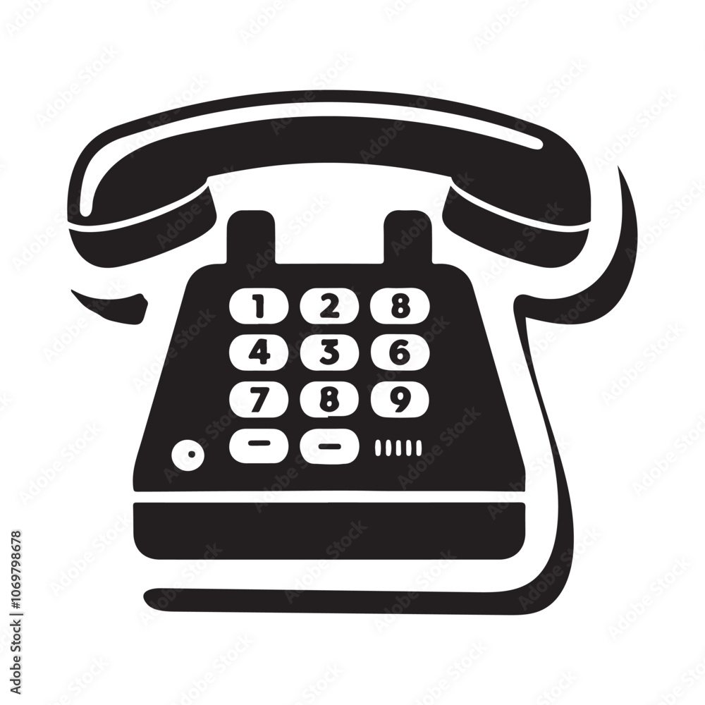 Telephone Black and White Round Icon Old telephone icon Office Telephone icon on a white background. Telephone Black and White Round Icon Old telephone icon Office Telephone icon on a white background.