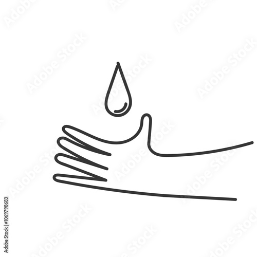liquid drop in the palm hand symbol for dermatology tested icon in doodle hand drawing style