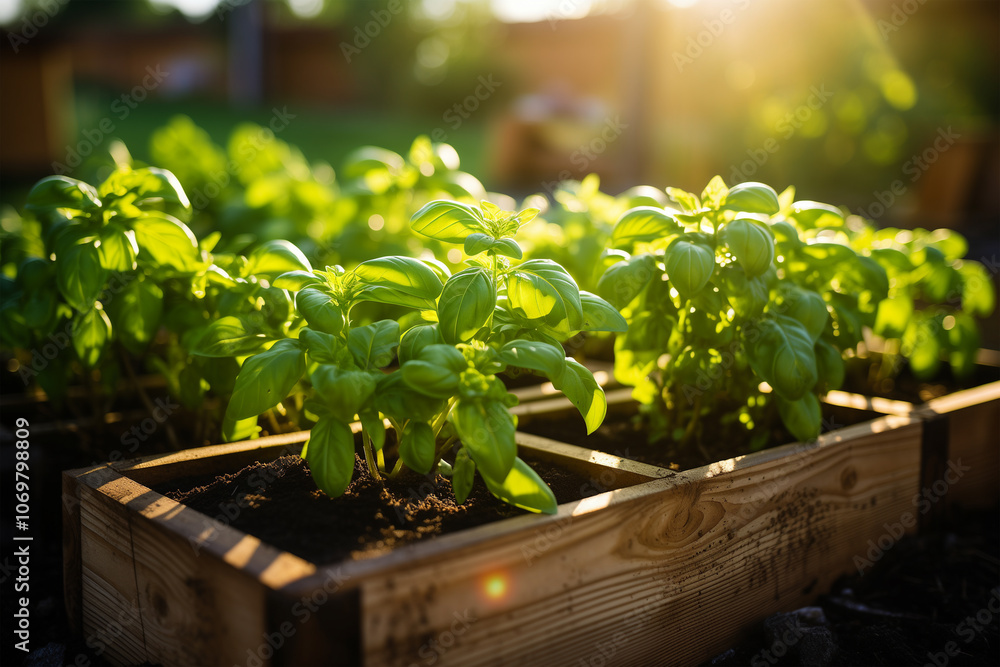 Vegetable garden background with rows of green leafy plants, rich dark soil, and occasional wooden stakes supporting young tomato plants, earthy and natural Vegetable garden background with rows of green leafy plants, rich dark soil, and occasional wooden stakes supporting young tomato plants, earthy and natural