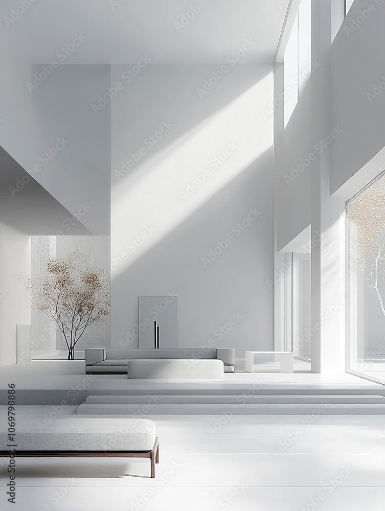 A minimalist living room with a palette of white and gray tones, featuring clean-lined furniture and a tidy, organized layout. generative ai A minimalist living room with a palette of white and gray tones, featuring clean-lined furniture and a tidy, organized layout. generative ai