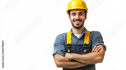 Smiling Construction Worker in Yellow Helmet