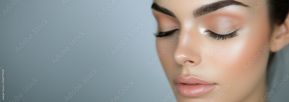Close-up of woman with natural makeup and glowing skin Close-up of woman with natural makeup and glowing skin