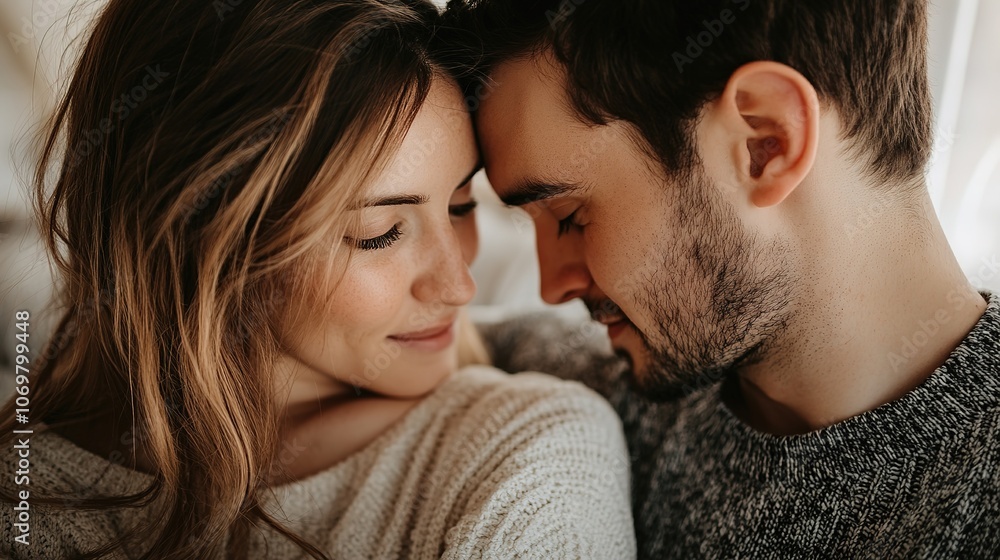 Intimate couple sharing a loving moment, warm tones. Intimate couple sharing a loving moment, warm tones.