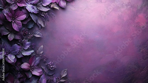 Purple Flowers and Leaves on a Textured Purple Background