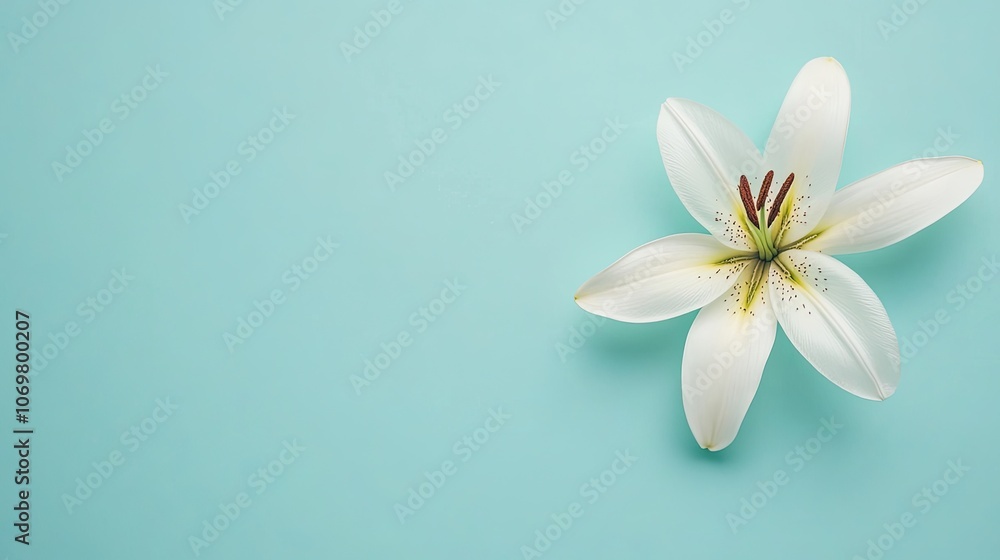 Obraz premium Beautiful White Lily on Light Blue Background