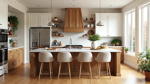 Modern Refined and Balanced Kitchen Design with Warm Wood Tones and Copper Accents