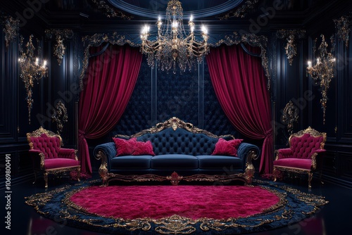 Dark Elegance: Victorian Vampire's Lair with Gothic Decor and Rich Velvet Upholstery for Halloween Home Decor and Dark Living Room Ambiance