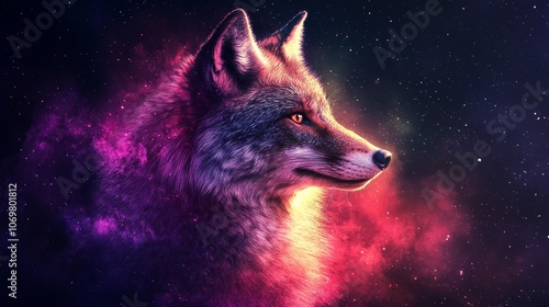 Cosmic Fox Galaxy Portrait Space Animal Art Mystical Wildlife photo