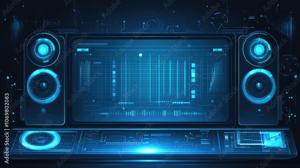 Fototapeta premium Futuristic Digital Interface with Sound Waves