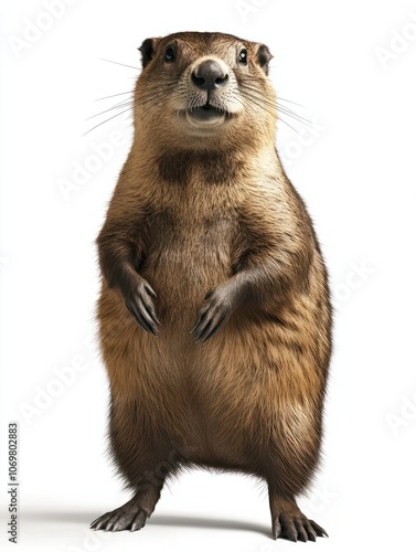 A single reindeer stands in front of a plain Png background, a Beaver Isolated on a whitePNG Background