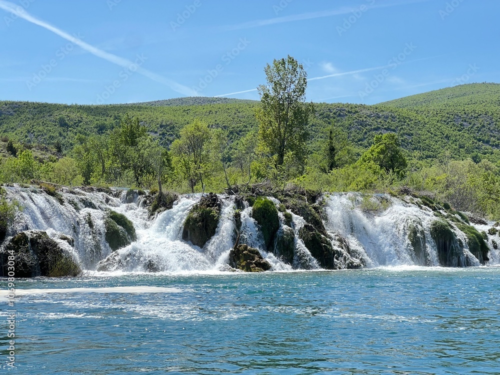 Fototapeta premium Berberov buk waterfall on the Zrmanja river, Muskovci (Velebit Nature Park, Croatia) - Slap Berberov buk na rijeci Zrmanji, Muškovci (Park prirode Velebit, Hrvatska)
