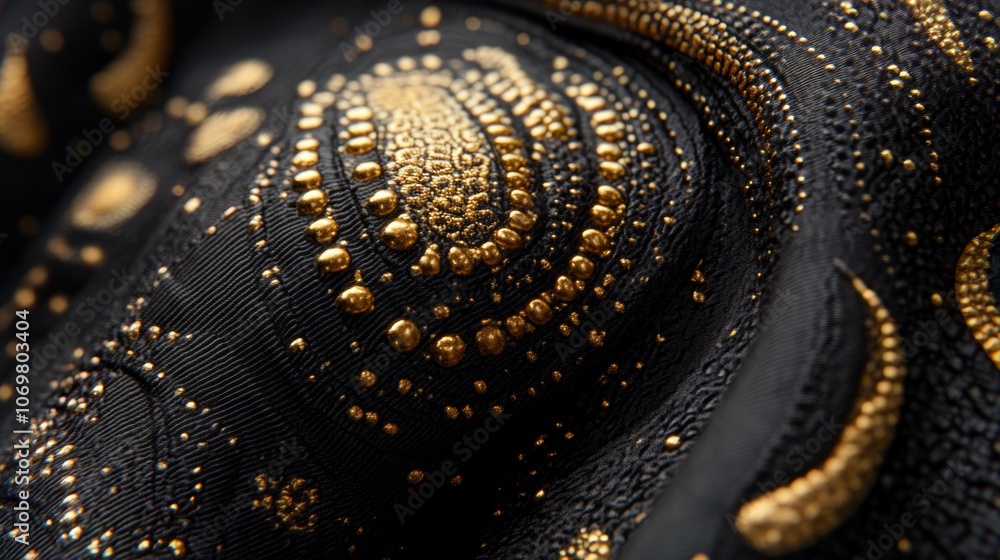 Luxurious Black Fabric with Gold Embellishments Close up Texture Luxurious Black Fabric with Gold Embellishments Close up Texture