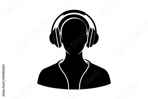 Person with Headphones silhouette vector illustration.