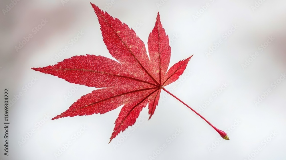 Vibrant Red Maple Leaf Isolated on Light Background Vibrant Red Maple Leaf Isolated on Light Background