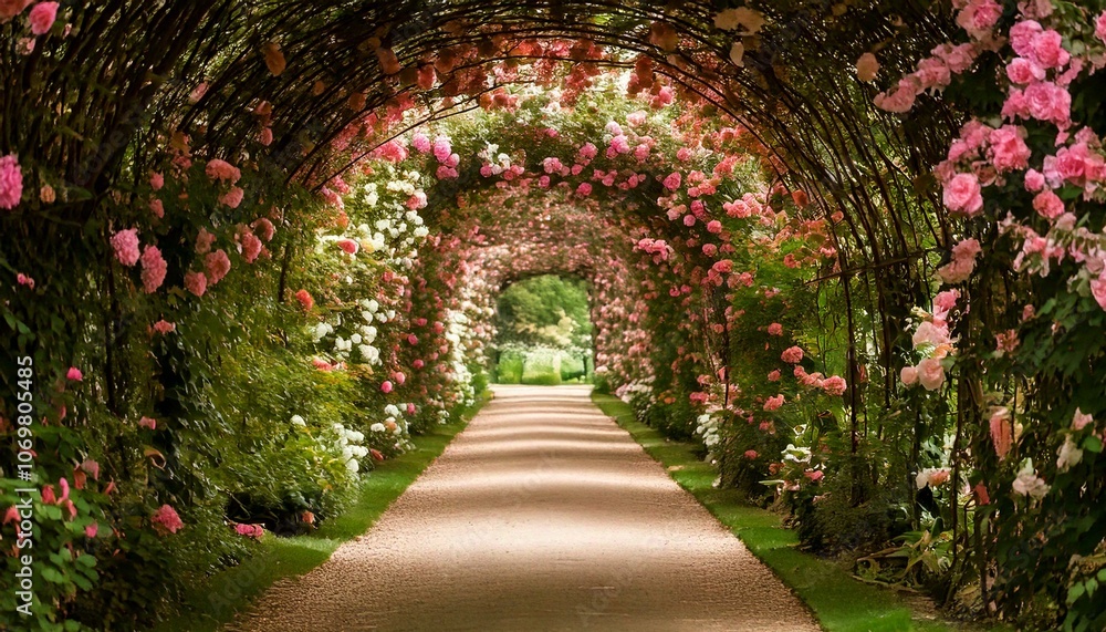 walkway to the garden with rose walkway to the garden with rose