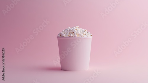 Fresh Popcorn in Pink Cup on Minimalist Background