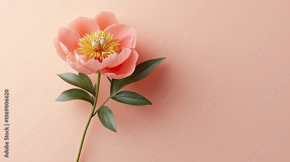 Soft Pink Peony Flower on Light Background