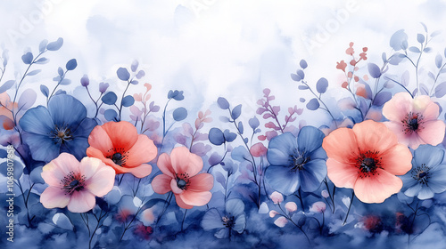 Wallpaper Mural Romantic watercolor floral border frame, clusters of lilac flowers, purple roses, eucalyptus leaves, soft and subtle, transparent background Torontodigital.ca