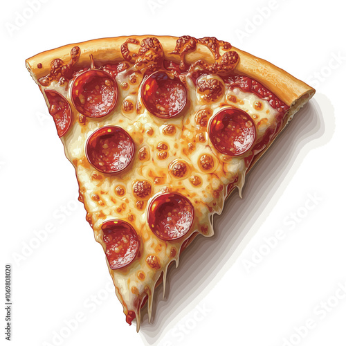 Pizza slice isolated on white background. 3D illustration. Top view. 