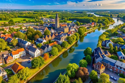 Aerial Panorama of Hasselt, Netherlands: A Scenic View of Quaint Towns, Lush Greenery, and Urban Landscape from Above, Capturing the Essence of Dutch Charm and Architecture photo