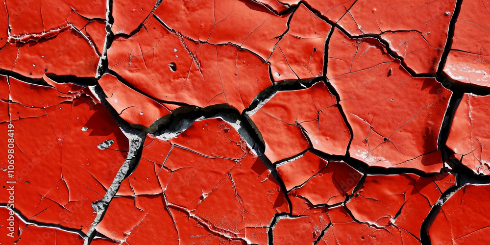 Detailed View of a Cracked Red Surface with Visible Fractures for a Dramatic Effect Detailed View of a Cracked Red Surface with Visible Fractures for a Dramatic Effect