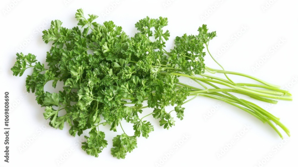 Branch of fresh green parsley isolated on a white background