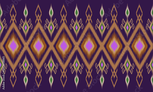Thai pattern, ikat fabric, ethnic pattern, seamless geometric vector illustration, designed for weaving or knitting or printing on fabric.