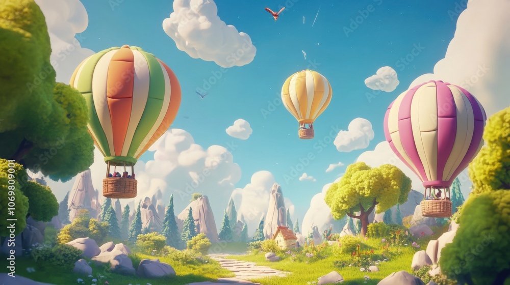 Obraz premium Cartoon style hot air balloon loop