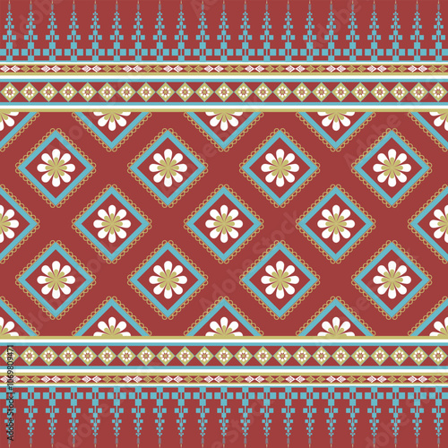 Native red fabric geometric abstract Ethnic pattern. photo