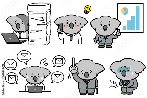企業で働くかわいいコアラのイラストセット