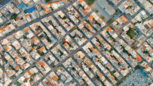 Athens, Greece. Panorama of the capital during sunset. Roofs of houses, Aerial View