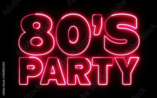 80s Party text font with neon light. Luminous and shimmering haze inside the letters of the text 80's Party. 