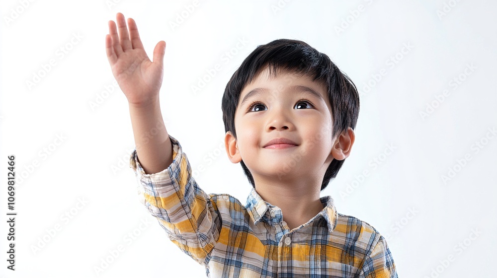 Eager Boy Raising Hand for Attention Eager Boy Raising Hand for Attention