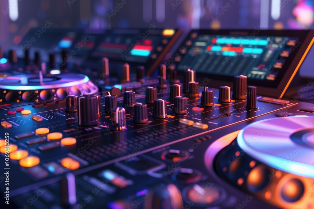 Dj mixes the track in the nightclub at party Dj mixes the track in the nightclub at party