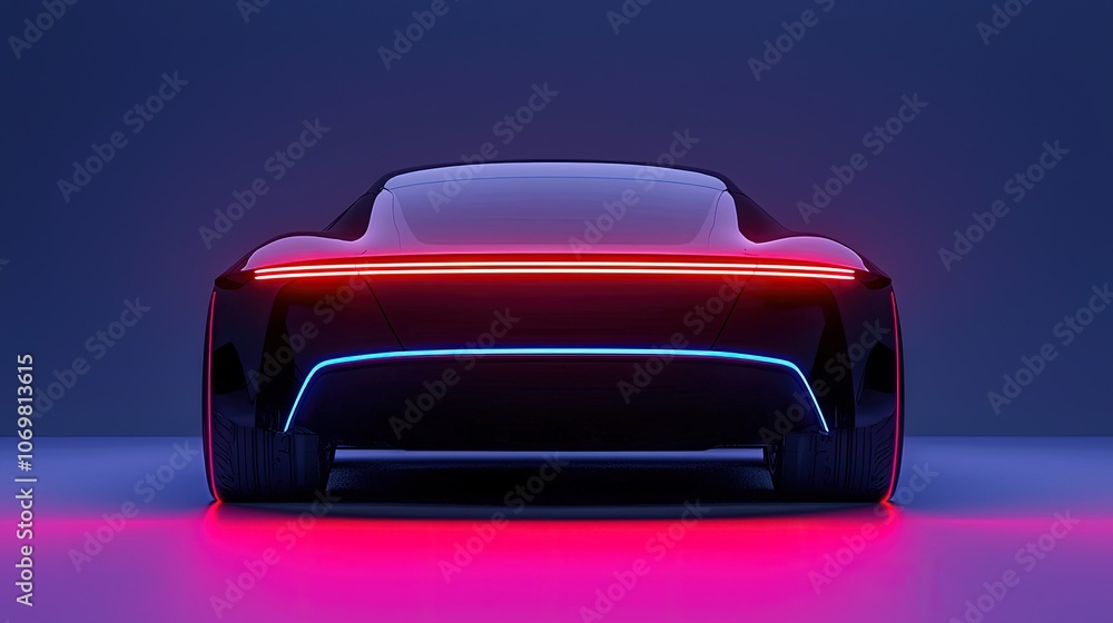 Sleek Futuristic Car Design with Neon Lighting Effects in Dark Setting Sleek Futuristic Car Design with Neon Lighting Effects in Dark Setting