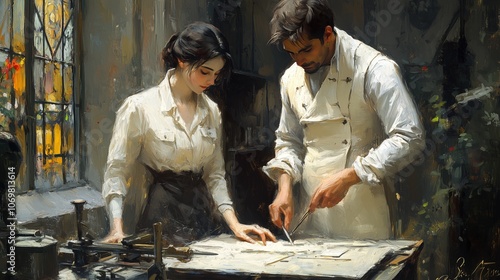 Artistic couple working together in a creative studio