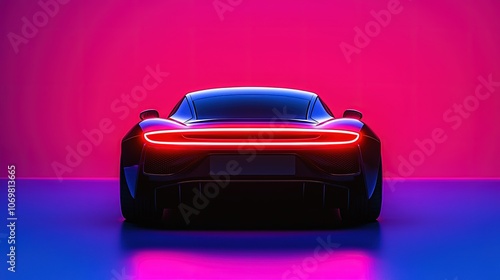 Sleek Modern Sports Car with Neon Lighting Against Vibrant Background