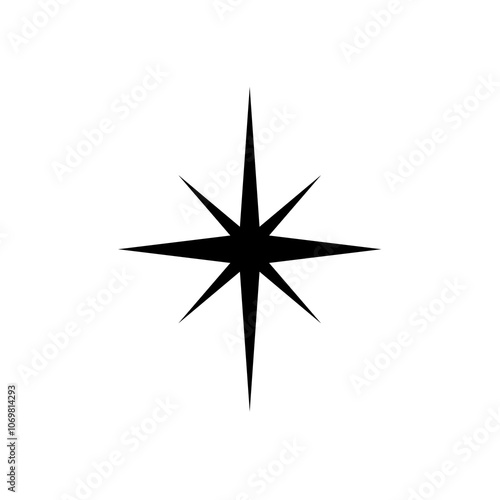 eight-pointed star icon with sharp and symmetrical rays, isolated on transparent background