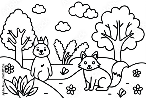 adorable playful forest animals in a vibrant forest setting